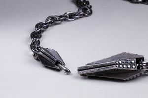 Gunmetal Chain Necklace with Rhinestones