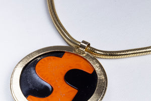 Vintage Modernist Lucite Pendant Necklace with Gold Chain