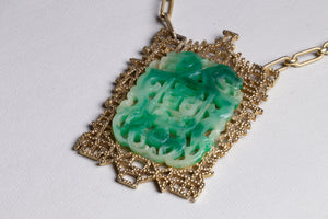 Jade and Gold Costume Pendant Necklace