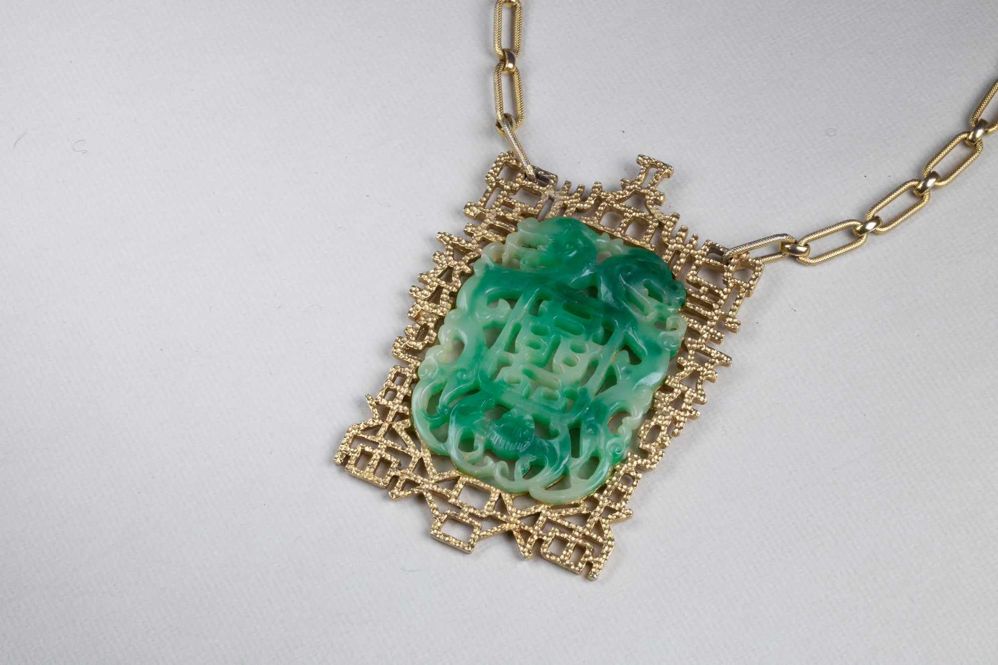 Jade and Gold Costume Pendant Necklace