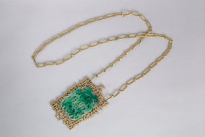 Jade and Gold Costume Pendant Necklace