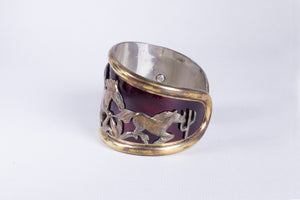 Gold and Enamel Horse Cuff Bracelet