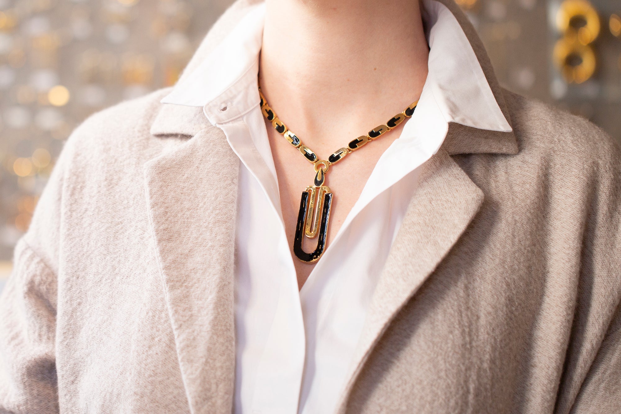 Vintage Gold and Black Enamel Necklace