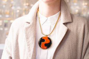 Vintage Modernist Lucite Pendant Necklace with Gold Chain