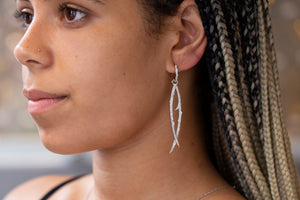 Diamond Thorn Drop Hoop Earrings