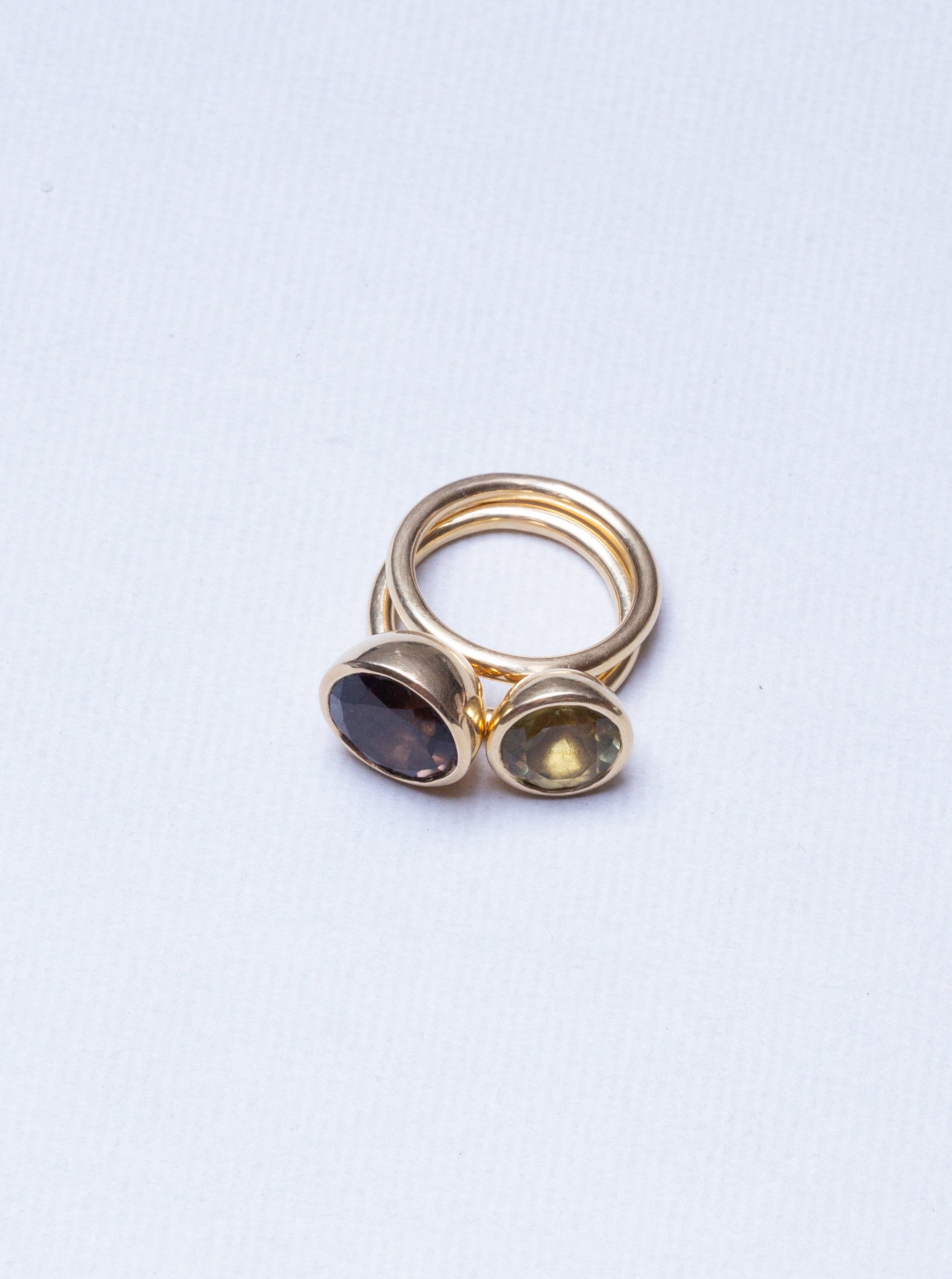 Stackable Gold Ring with Smoky Quartz and Green Amethyst