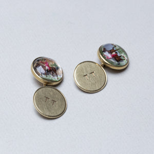 Vintage 14ct Gold Essex Glass Hunting Scene Cufflinks