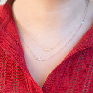 Sideway Diamond Cross Necklace