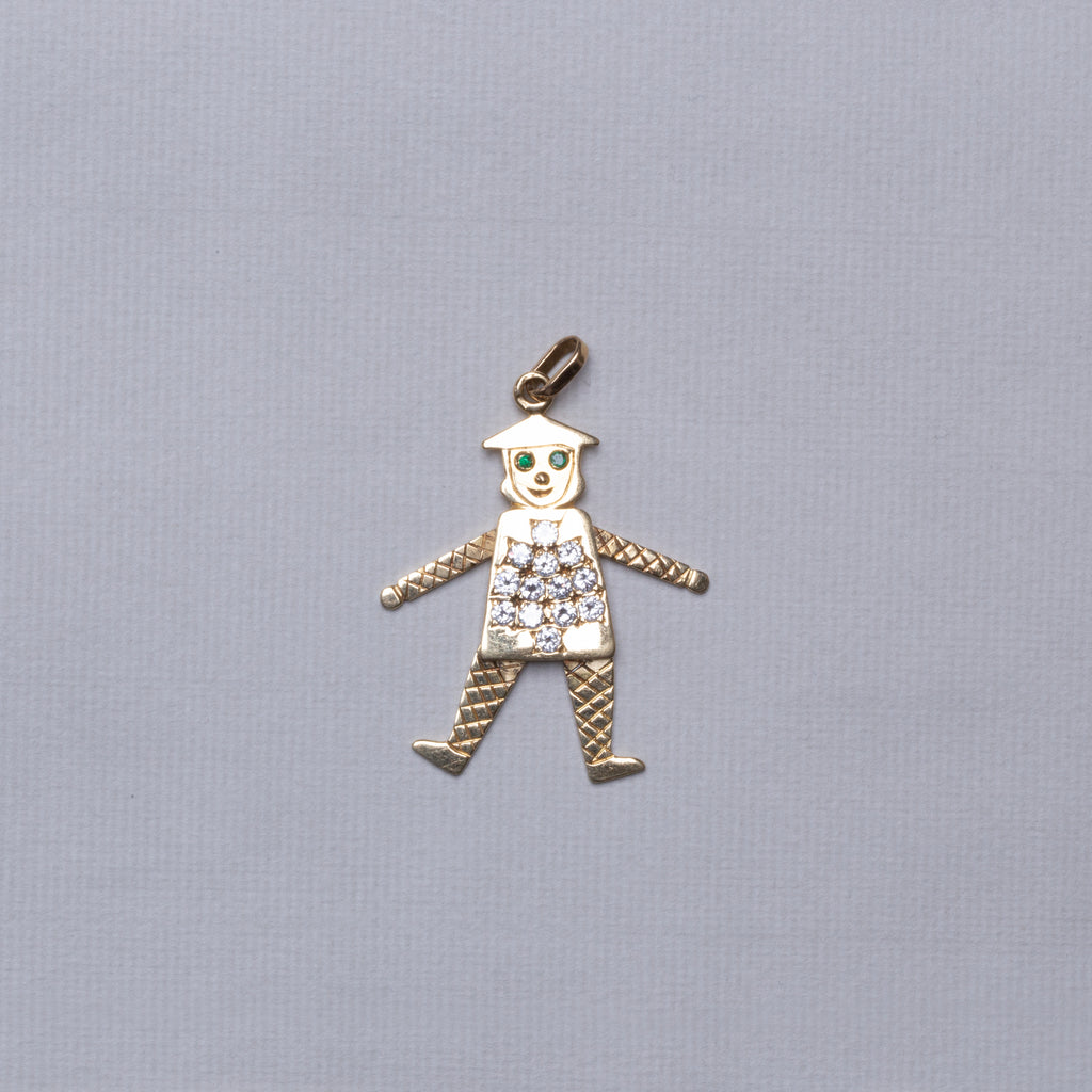 Vintage Diamond Studded Moving Charm with Emerald Eyes