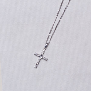 Vintage Cross Diamond Necklace in White Gold