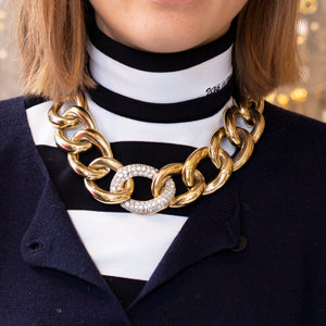 Vintage Gold Chain Necklace with Rhinestones