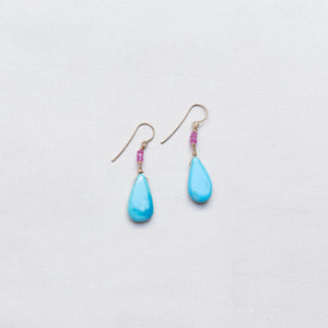 Turquoise and Pink Sapphire Drop Earrings