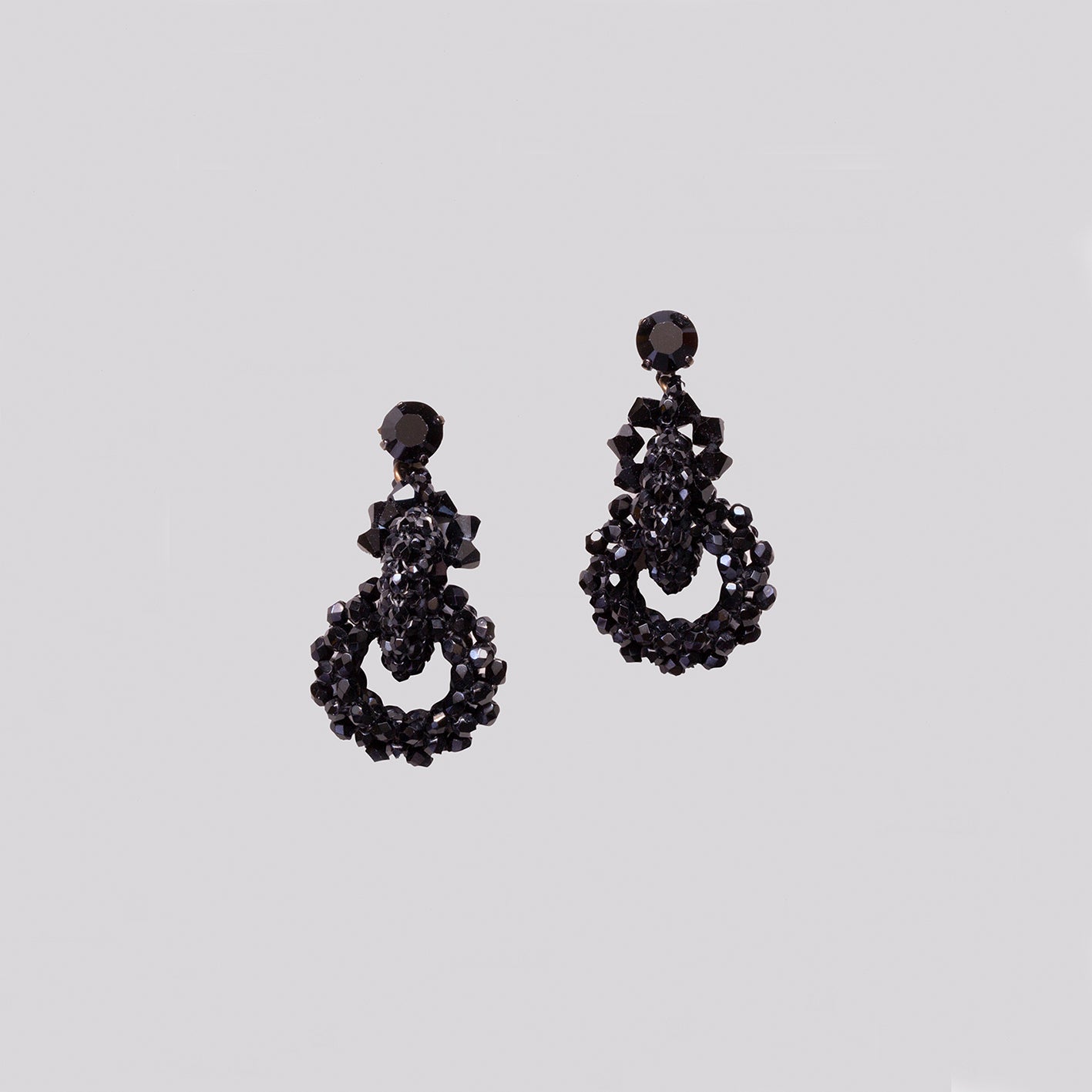 Vintage Black Beads Stud Earrings