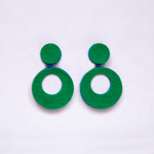 Felt Circle Stud Earrings [Blue/Red/Green]