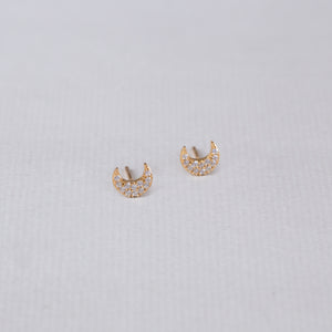 Pave Crescent Moon Stud Earrings