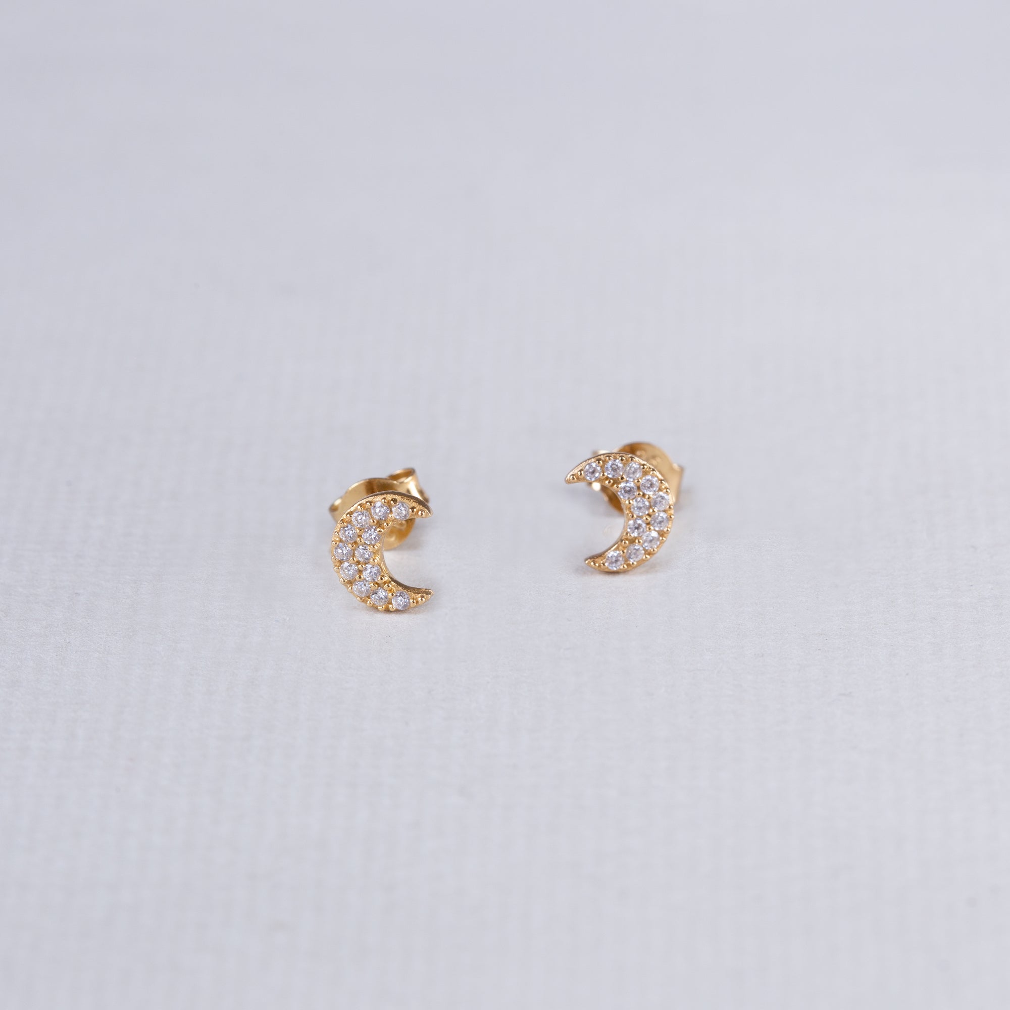 Pave Crescent Moon Stud Earrings