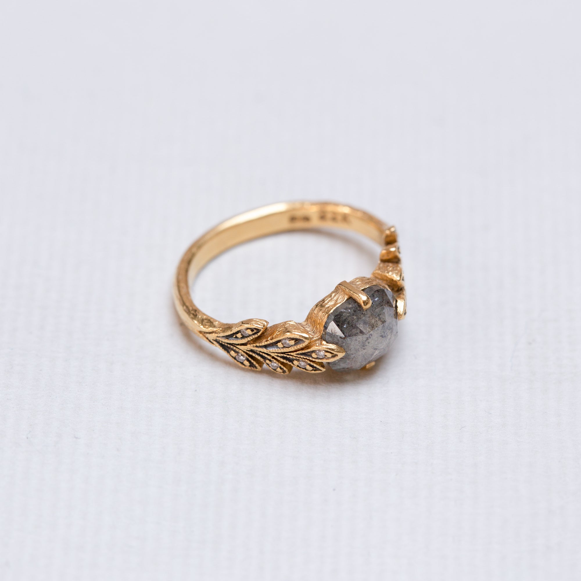 Gold Leaf Ring with Rustic Diamond