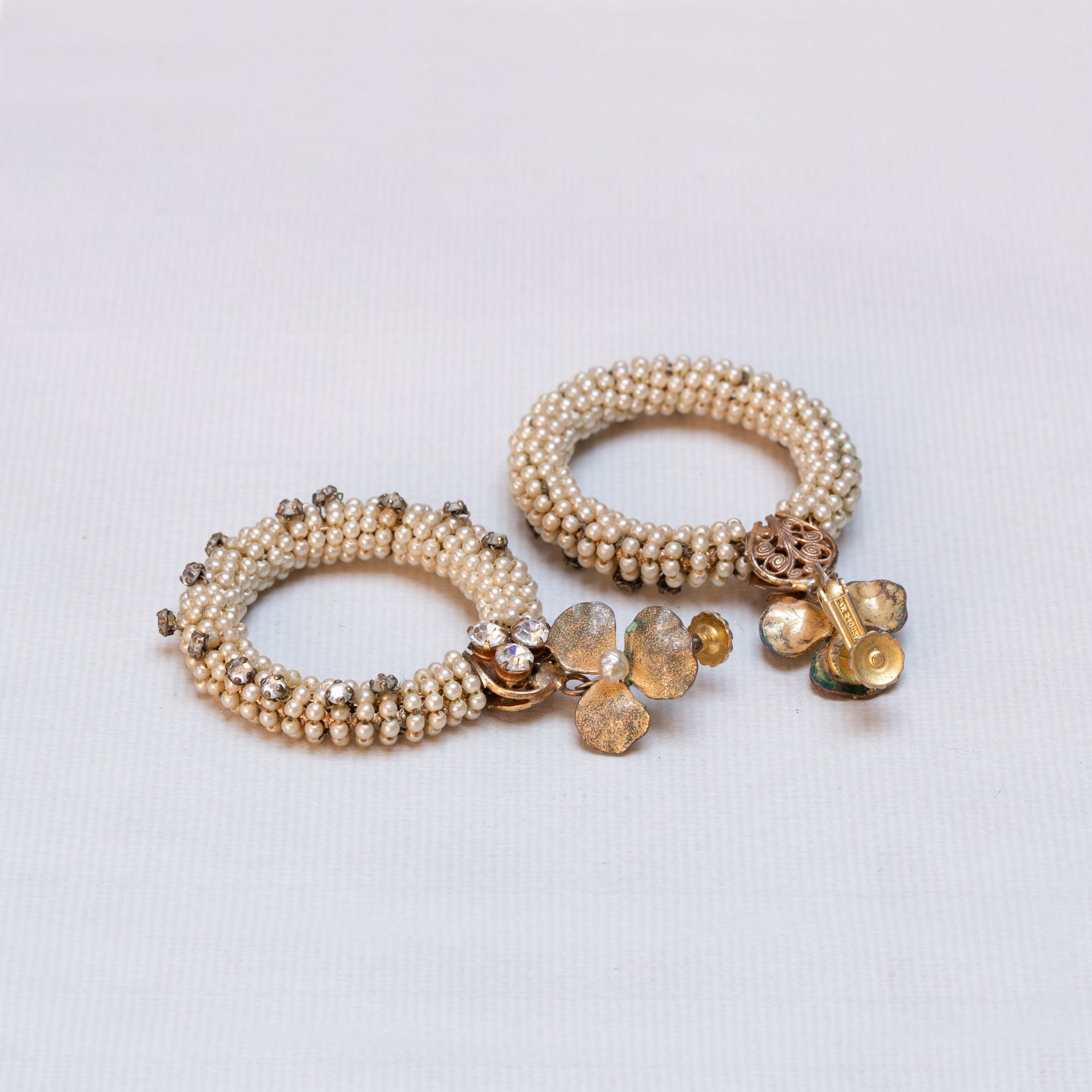 Vintage Gold Beaded Pearl Clip-on Earrings