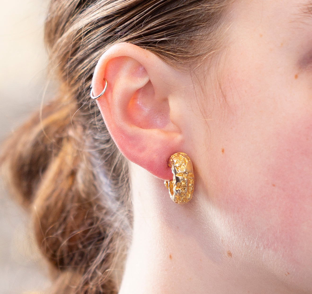 Vintage Textured Gold Clip-on Earrings