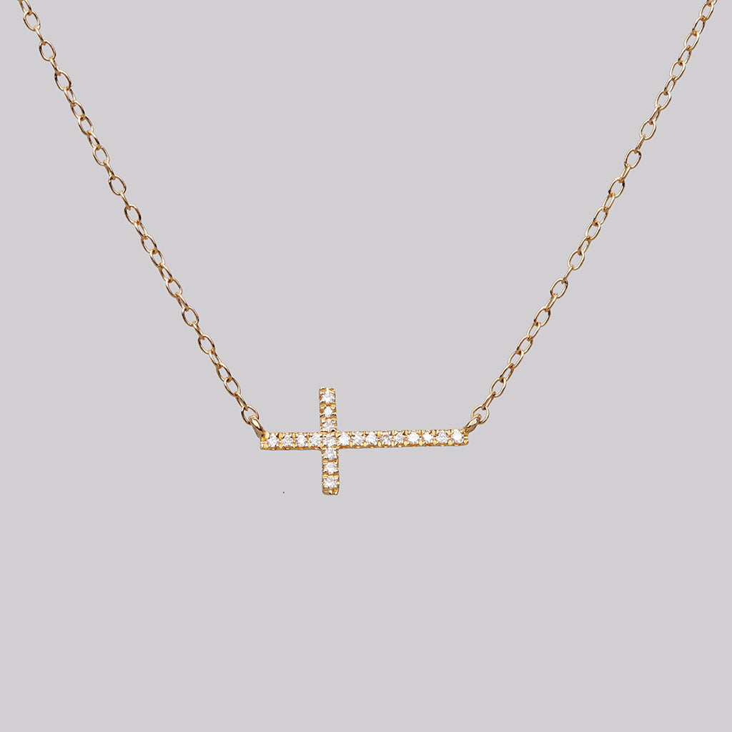 Sideway Diamond Cross Necklace