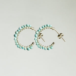 gorgeous real turquoise and gold hoops, handmade in UK