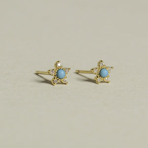 bright turquoise and sparkly crystals in a delicious gold frame - we present you Tai turquoise flower stud earrings