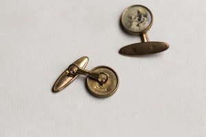 Vintage 1930 White Dog Samoyed Portrait Cufflinks Back View