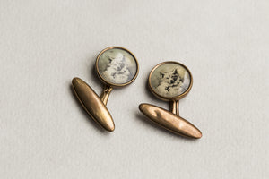 Vintage 1930 White Dog Samoyed Portrait Cufflinks From Up Close