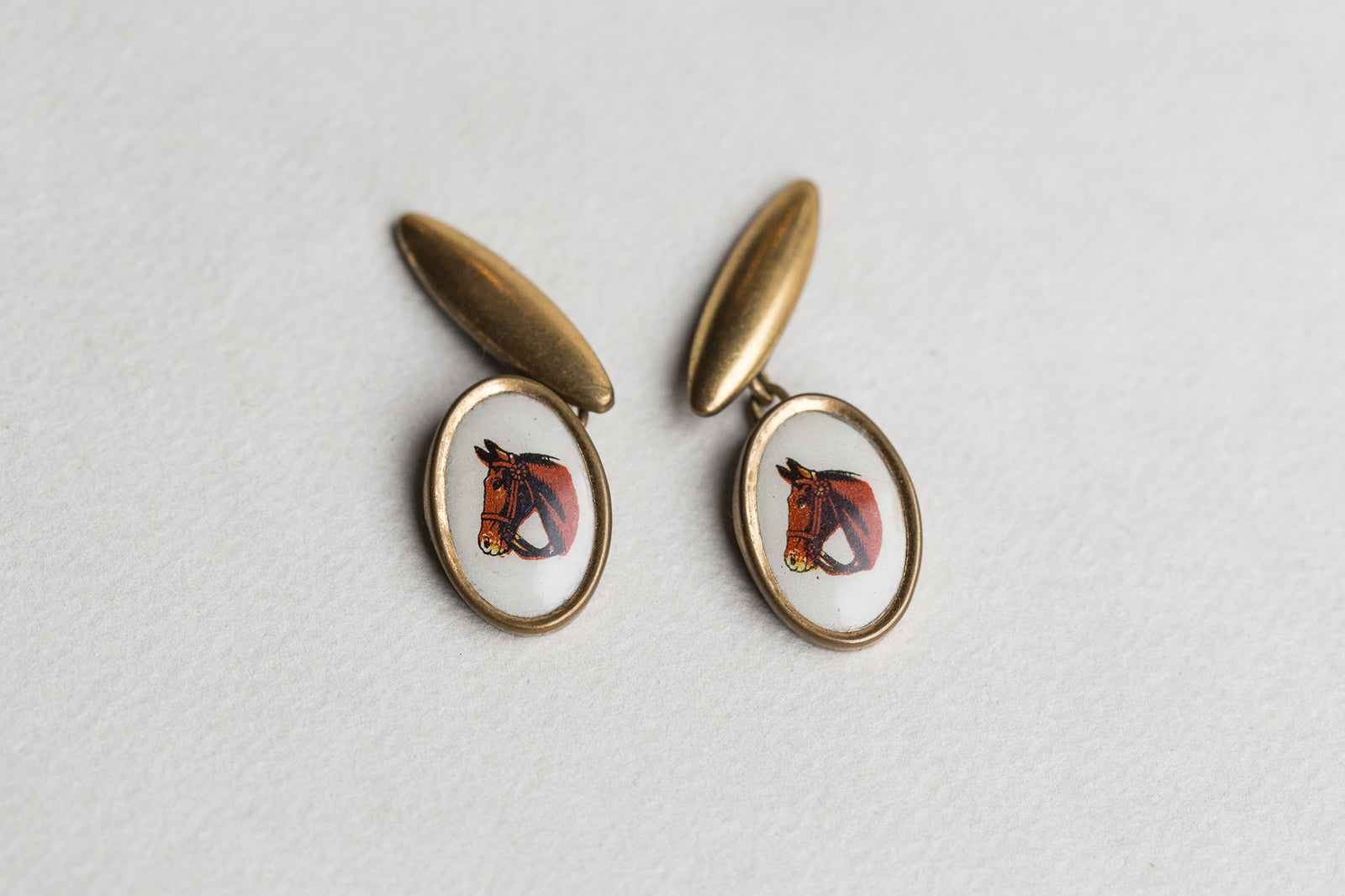 felt vintage 1930s horse portrait gold plated brass cufflinks