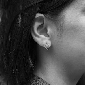 Beaded Gold Plated Square Stud Earrings