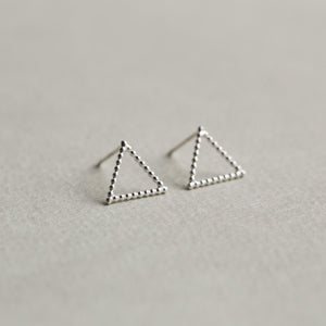 Beaded Silver Triangle Stud Earrings