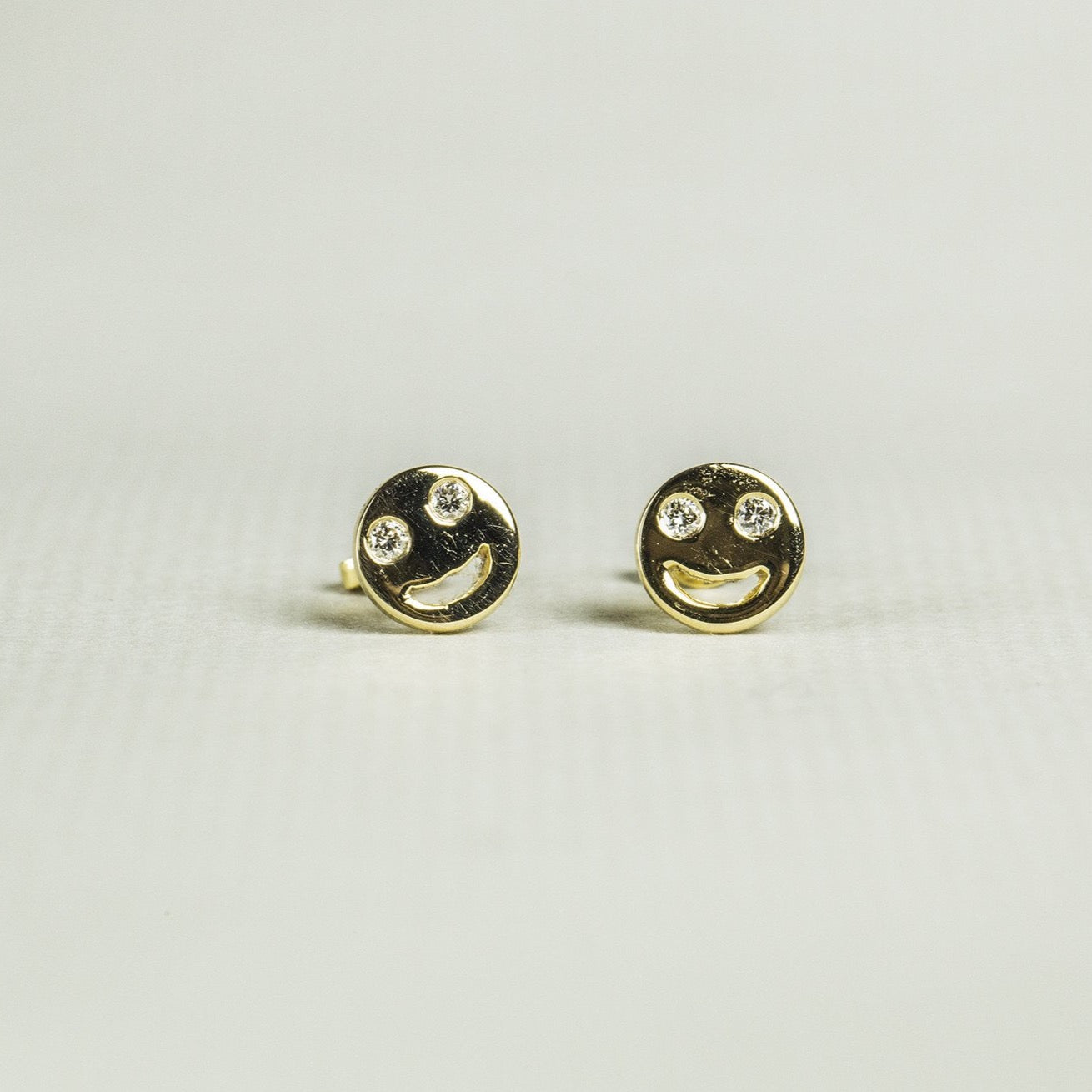 Gold Smiley Face Stud Earrings