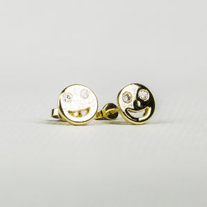 Gold Smiley Face Stud Earrings