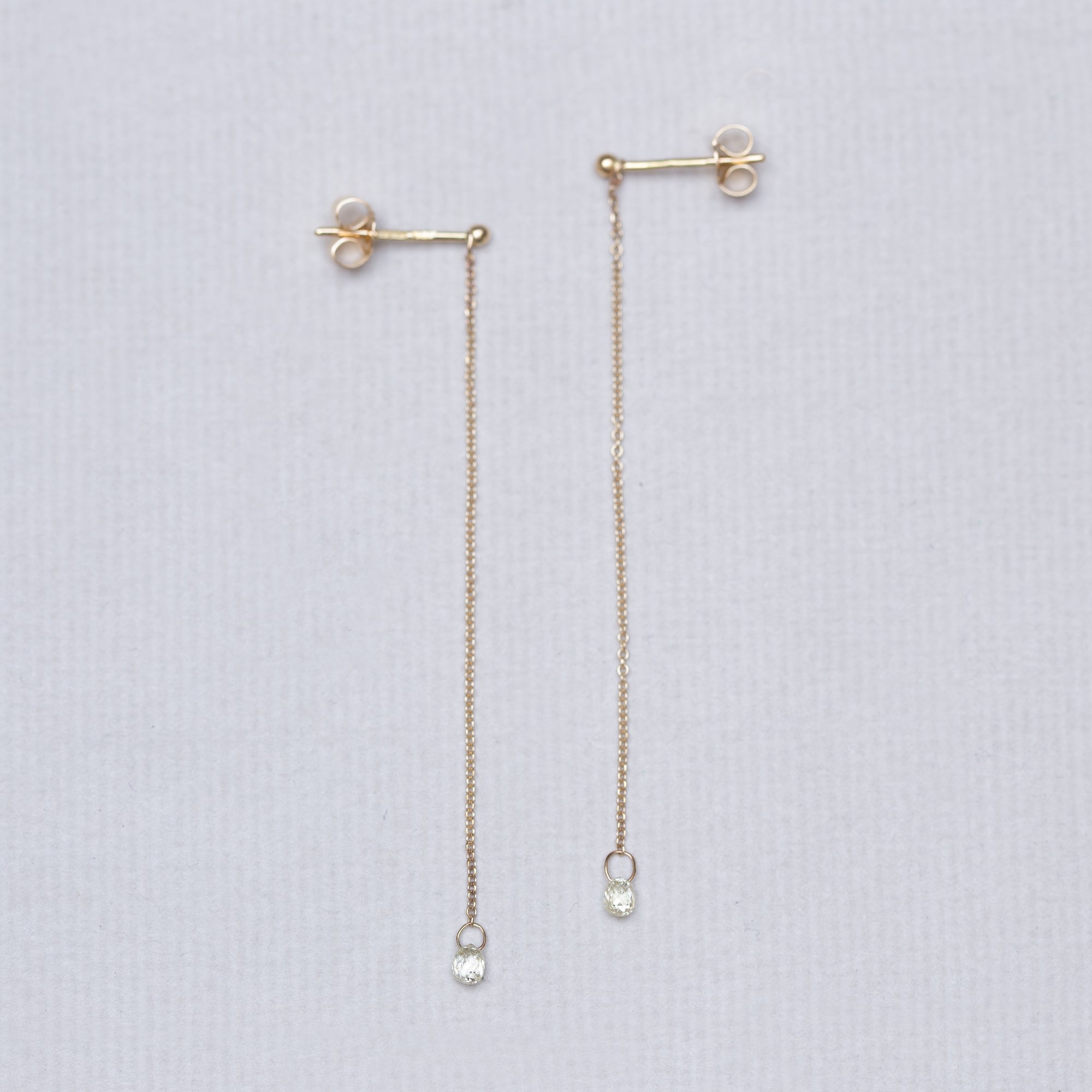 Gold Chain Drop Stud Earrings with Diamonds