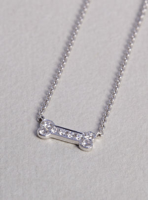 Dog bone white gold diamond necklace