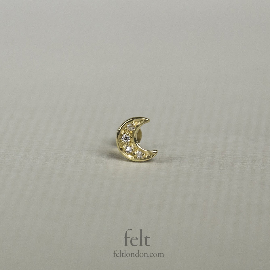 Diamond Crescent Screw Back Earring