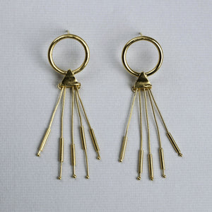 Open Circle Gold Stick Tassel Earrings