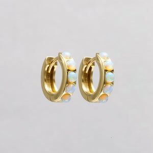 Gold plated silver hoop earrings with line opals