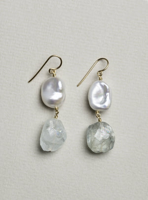 Baroque Pearl and Aquamarine Drop Earrings