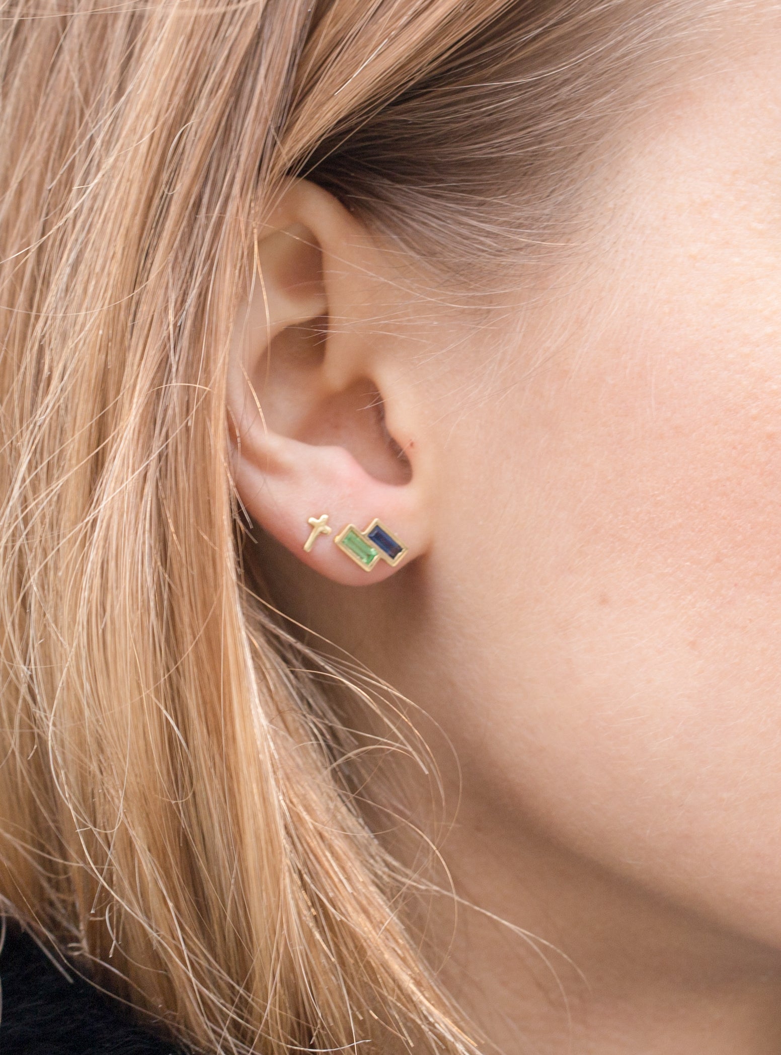 Mixed Sapphire Baguette Studs