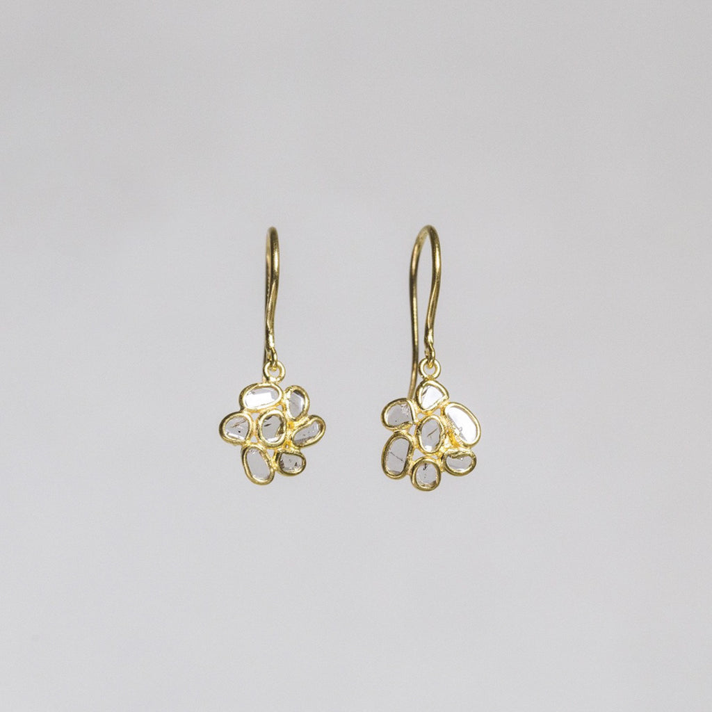 Diamond Slice Flower Drop Earrings